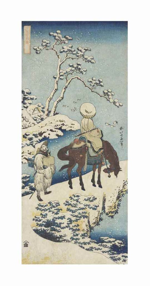 A TRAVELLER IN THE SNOW by Katsushika Hokusai