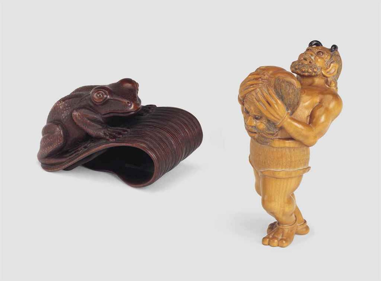 Two Modern Wood Netsuke by Anonymous