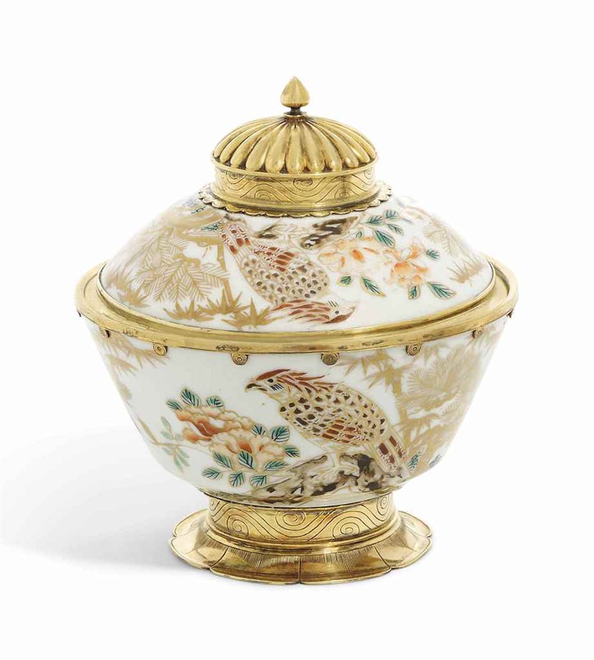 A GEORGE III SILVER-GILT MOUNTED JAPANESE PORCELAIN BOWL AND COVER by Anonymous