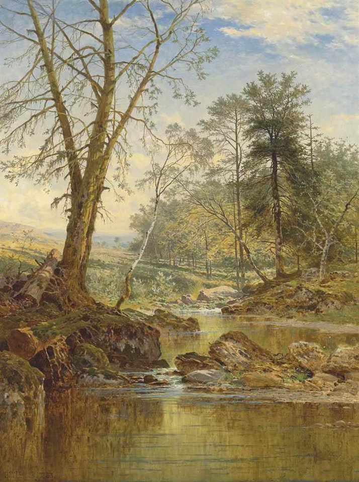A sunny stream - Beardon, Dartmoor by Benjamin Williams Leader