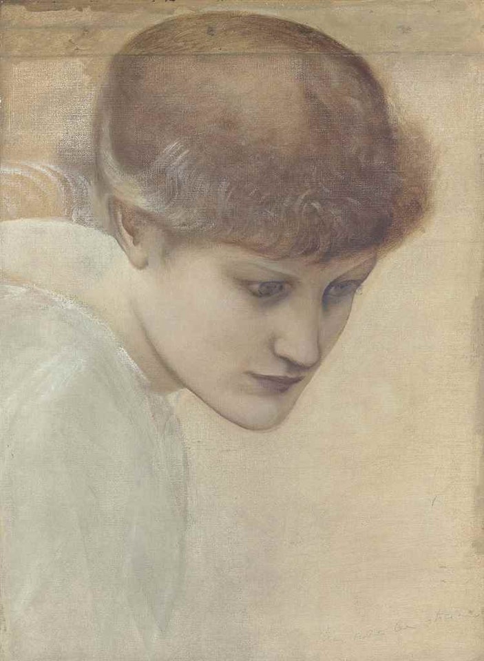 Head study of Dorothy Dene looking downwards, for 'The Golden Stairs' by Edward Coley Burne-Jones