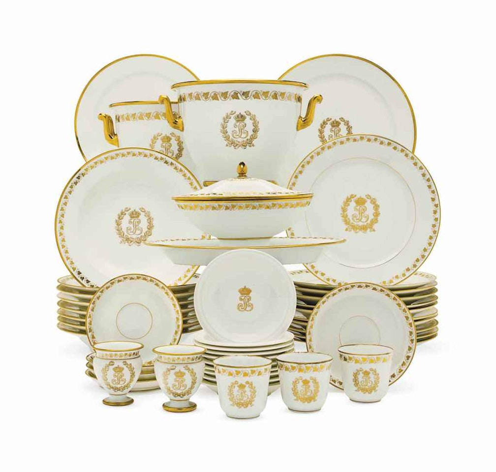 A SEVRES (LOUIS PHILIPPE) PORCELAIN GILT-DECORATED MONOGRAMMED PART DINNER SERVICE, 'SERVICE DES PRINCES' by Anonymous