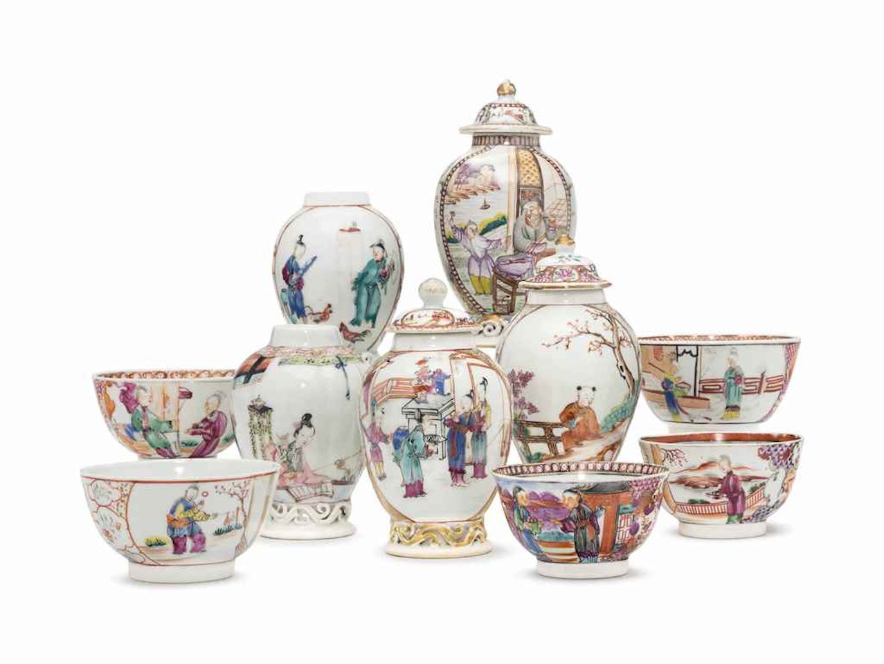 AN ASSEMBLED GROUP OF CHINESE EXPORT PORCELAIN FAMILLE ROSE TEA WARES by Anonymous