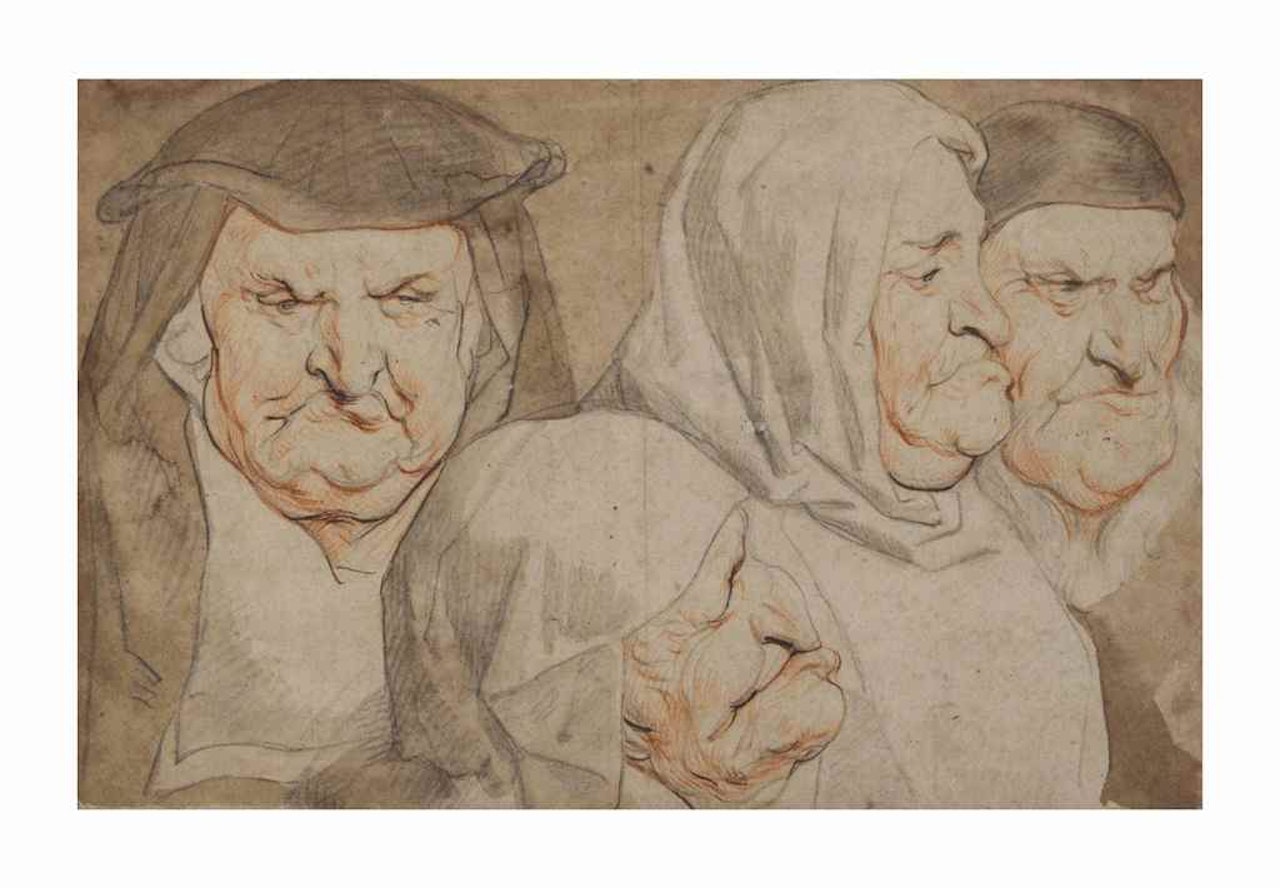 Four grotesque heads by Jacob Jordaens