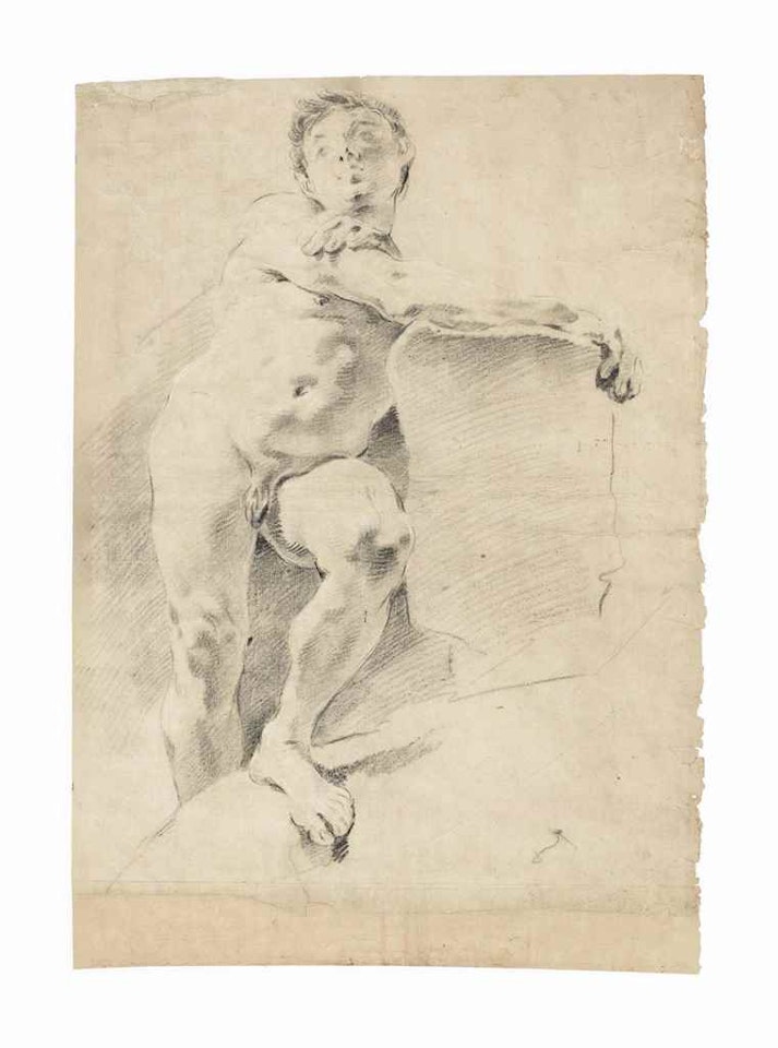 A male nude leaning on a rock (recto); A standing male nude (verso) by Giovanni Battista Tiepolo