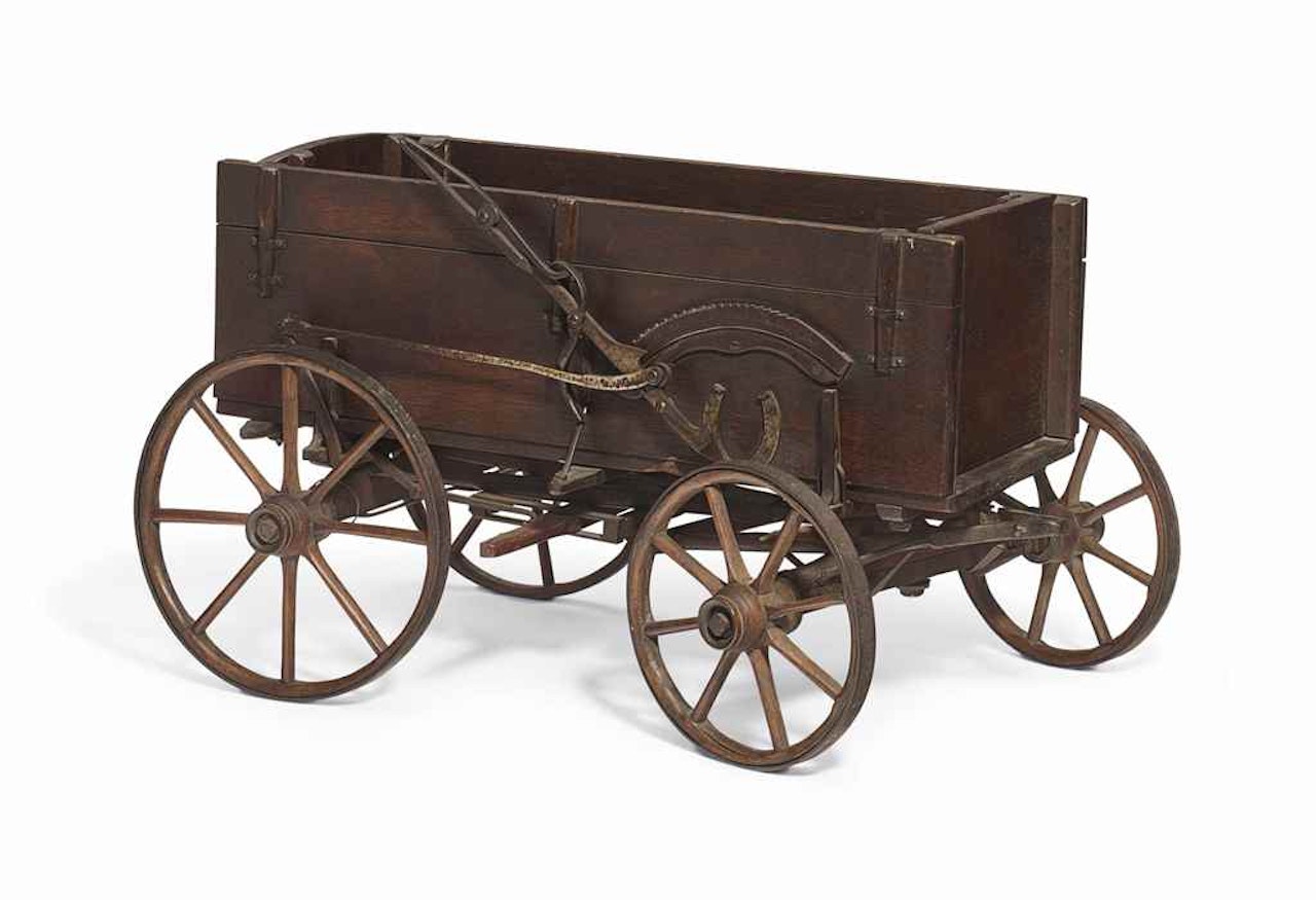 A WROUGHT-IRON AND WALNUT PATENT WAGON MODEL, L. L. JAMES MEDORA by Anonymous