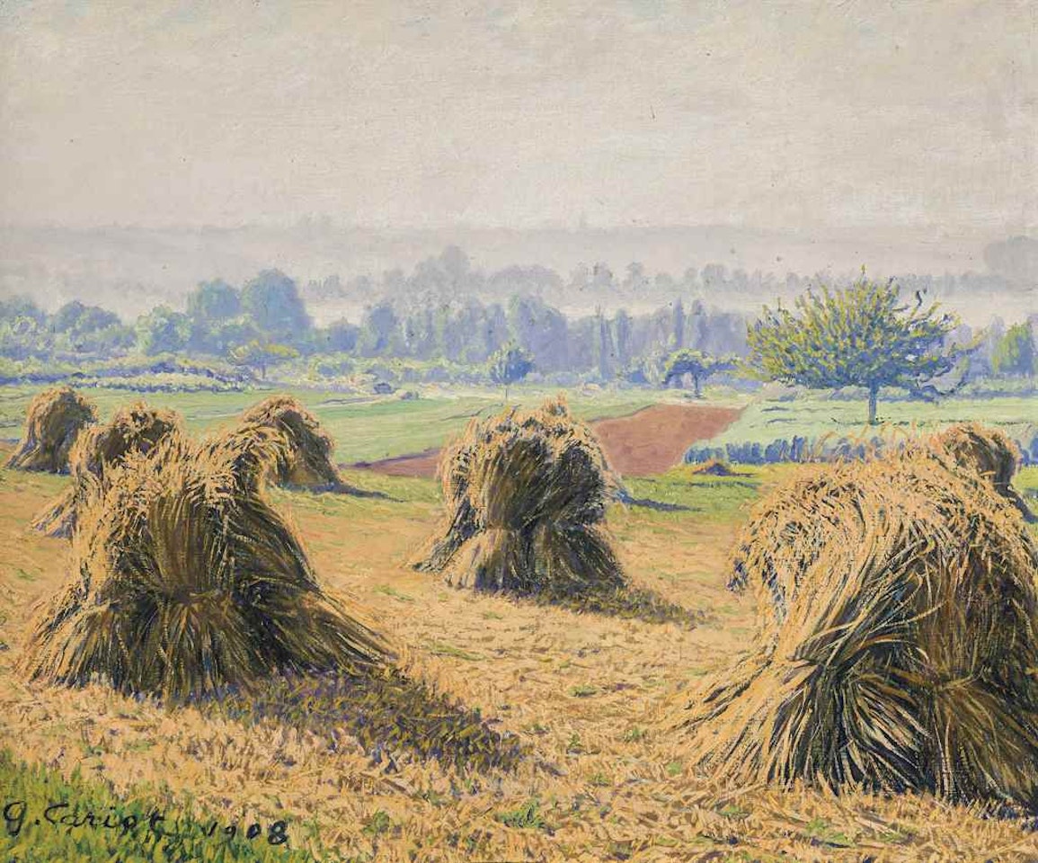 Paysage aux gerbes de blé by Gustave Cariot