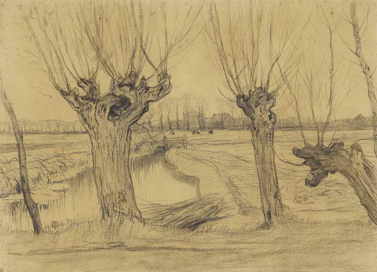 Three Pollarded Willows, Irrigation Ditch and Farmstead in the Distance by Piet Mondrian