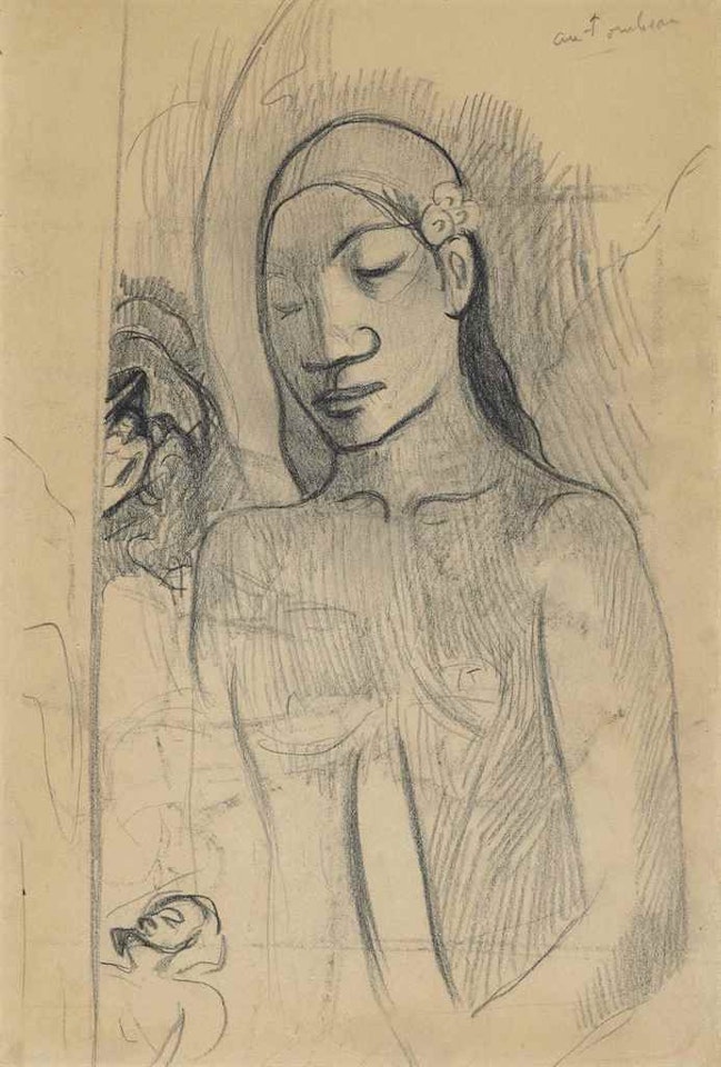Figure tahitienne (recto); Etudes de félin et d'enfant (verso) by Paul Gauguin