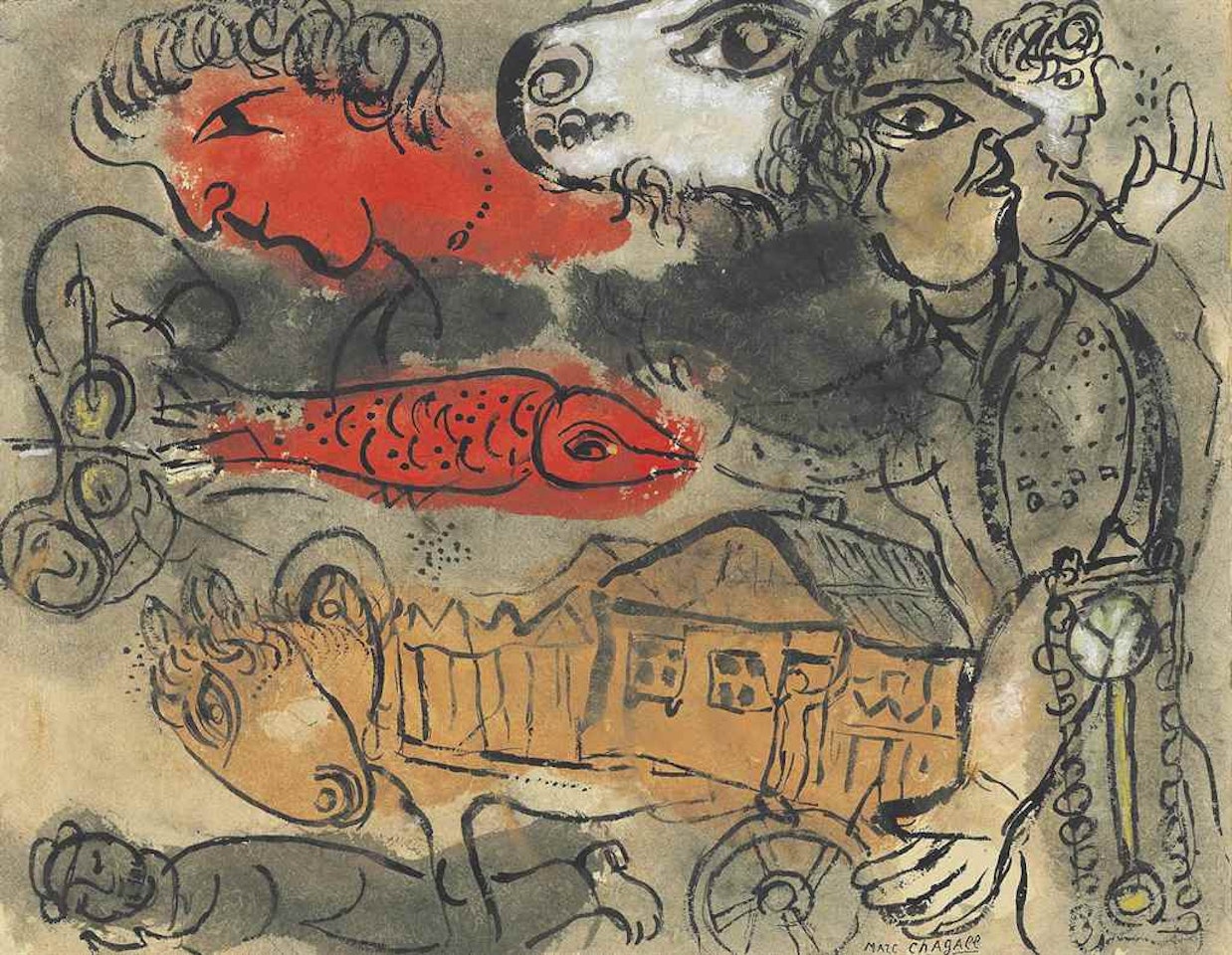 Paysage au poisson rouge by Marc Chagall