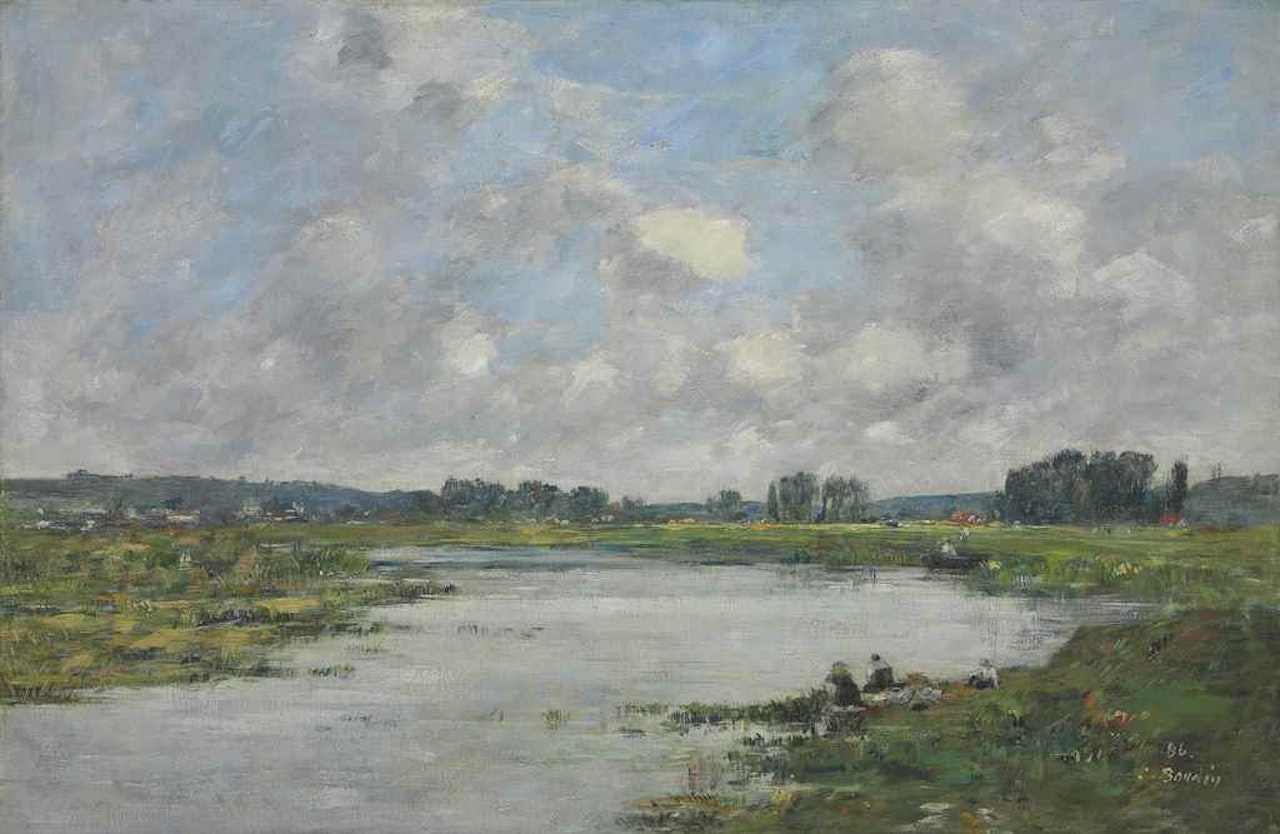 Laveuses au bord de la Touques by Eugène Boudin