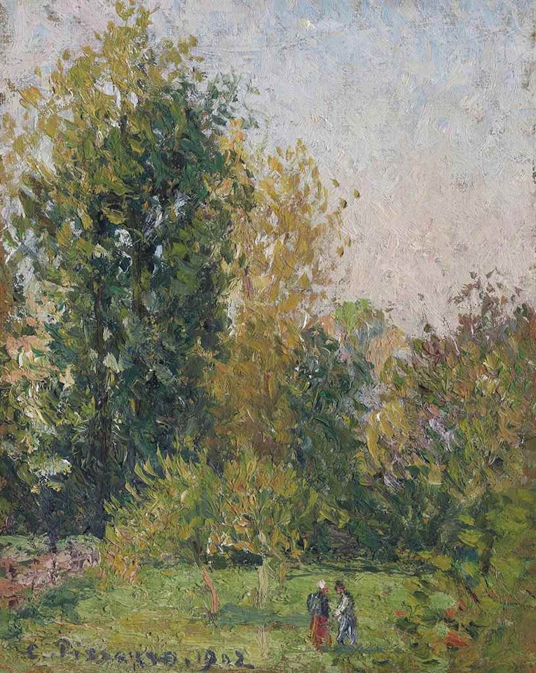 Paysage avec deux personnages, Éragny, automne by Camille Pissarro