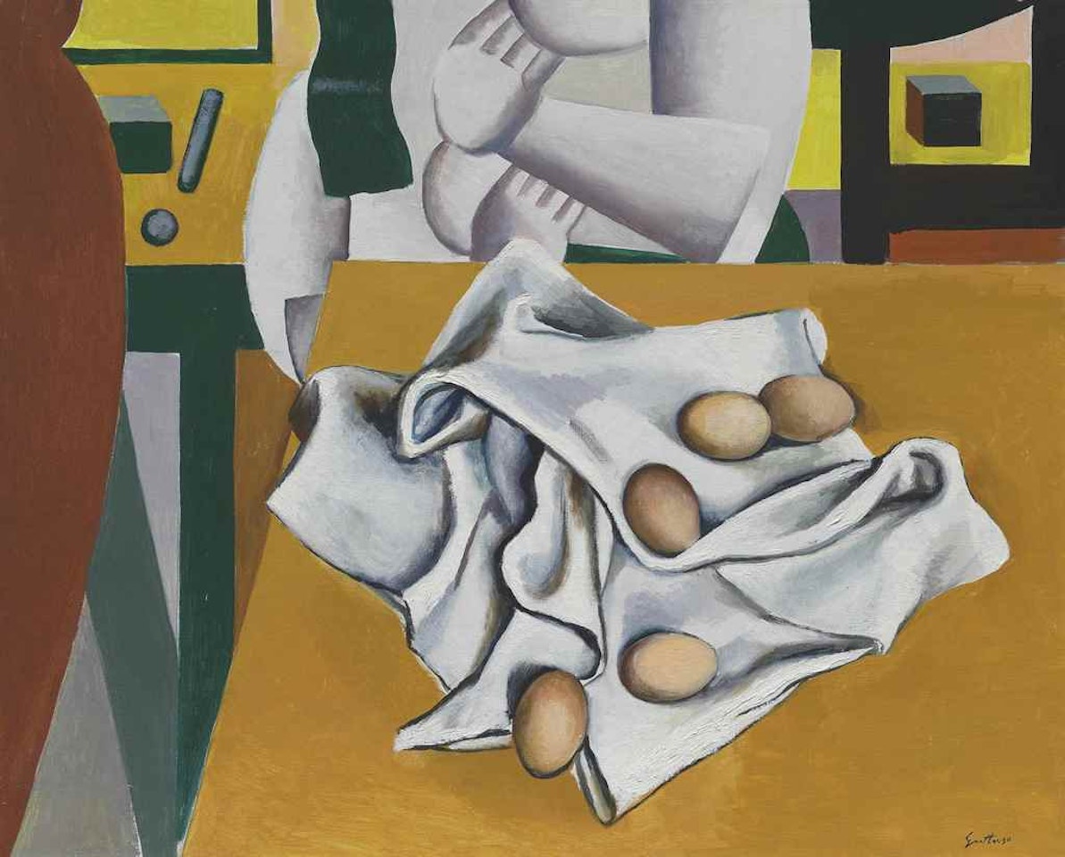 Uova su panno e omaggio a Léger by Renato Guttuso