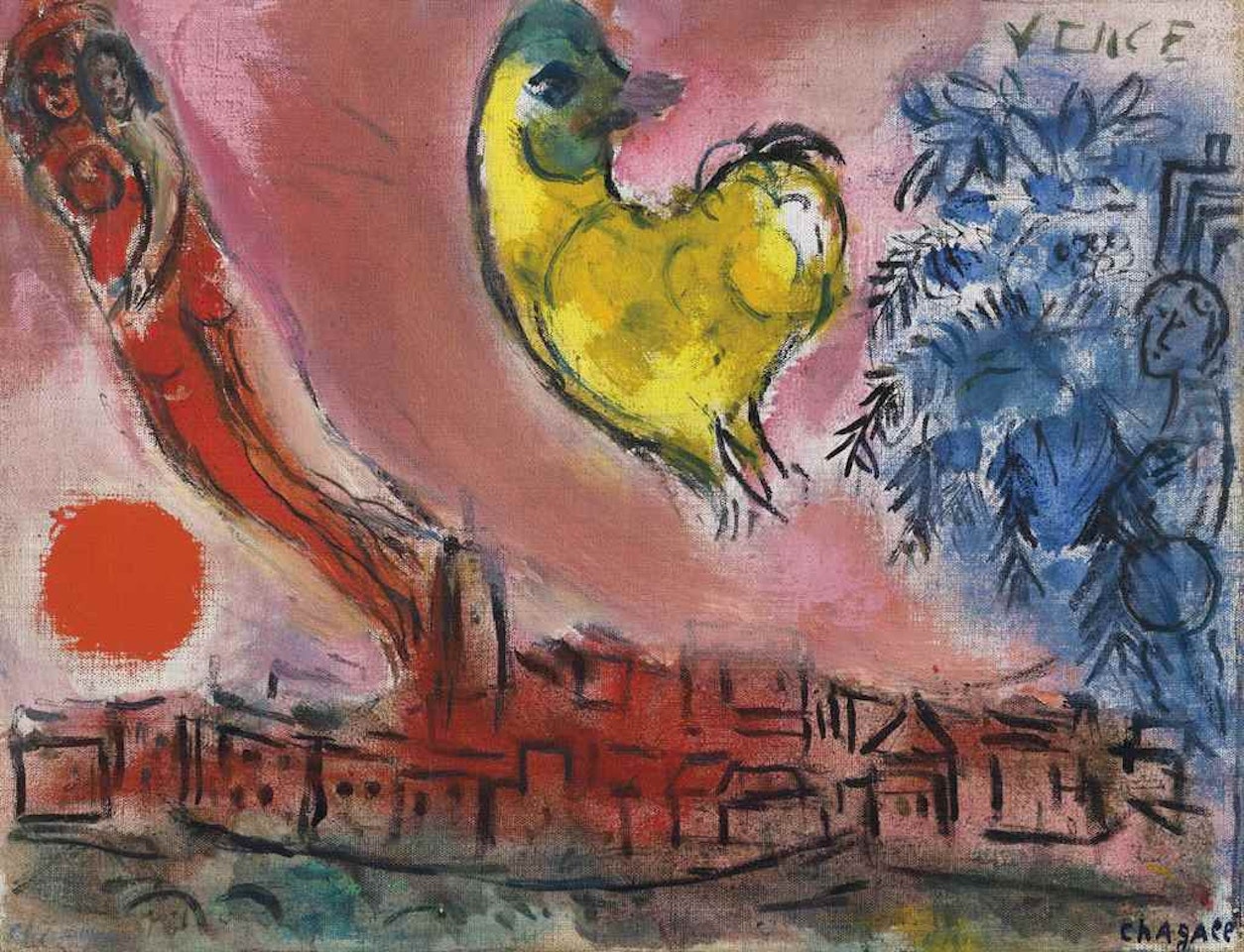 Le coq jaune dans le ciel de Vence by Marc Chagall