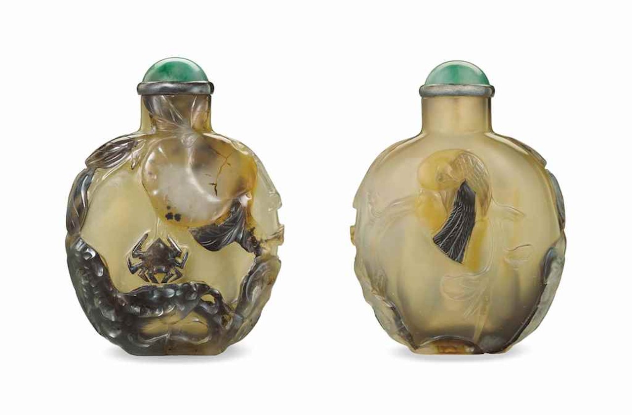 A CARVED AGATE SNUFF BOTTLE by Anonymous