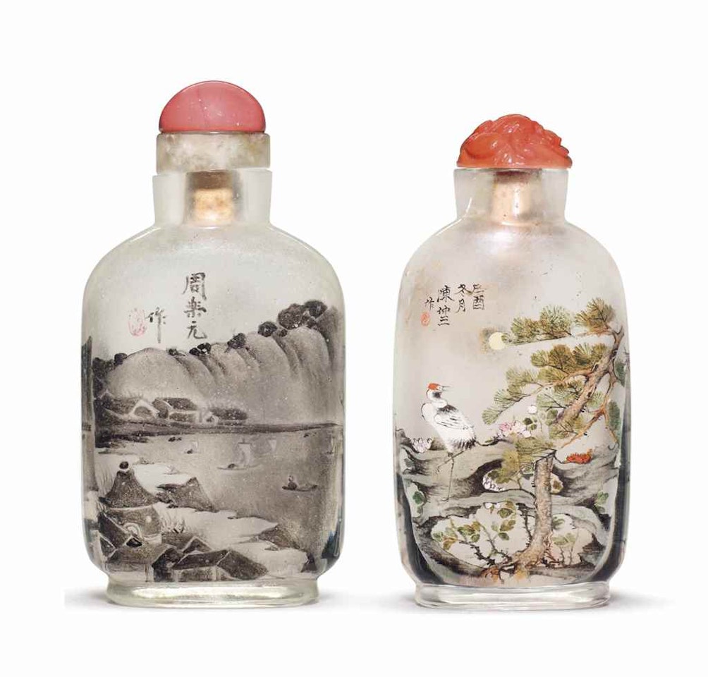 TWO INSIDE-PAINTED GLASS SNUFF BOTTLES by Anonymous