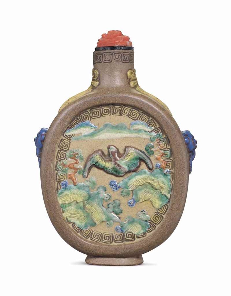 AN ENAMELED YIXING SNUFF BOTTLE by Anonymous