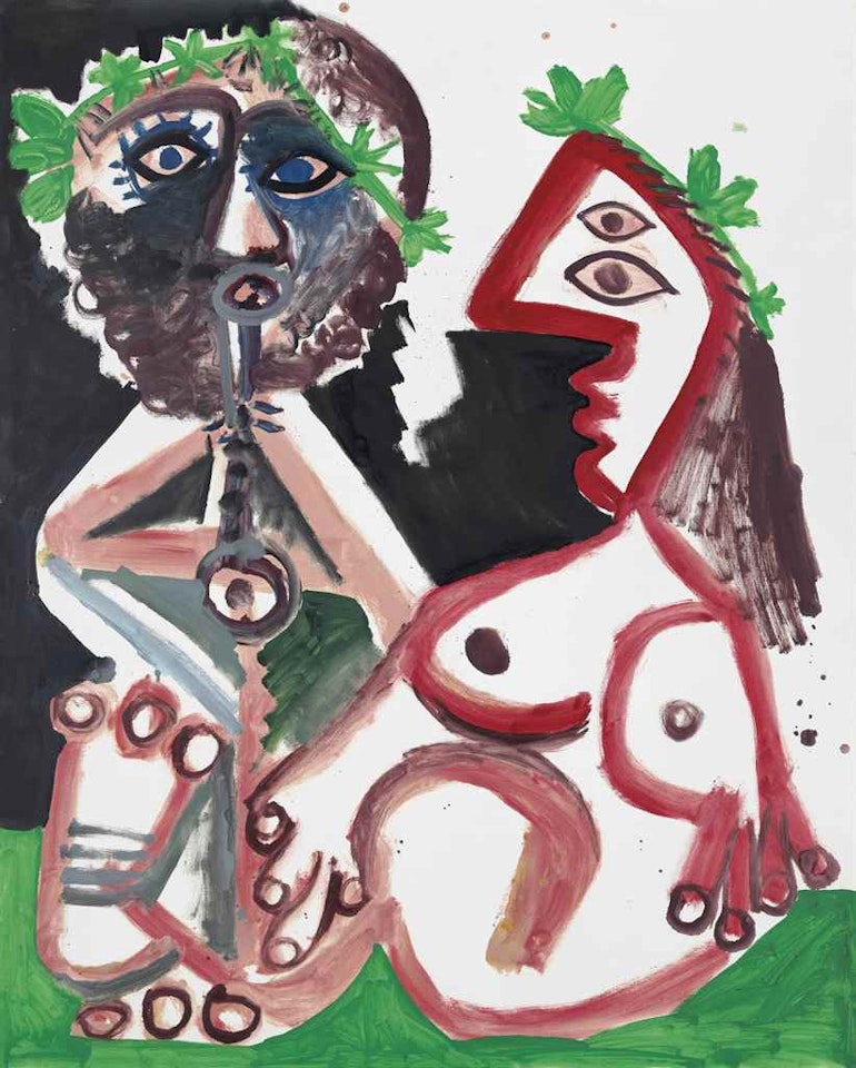 Joueur de flûte et femme nue by Pablo Picasso