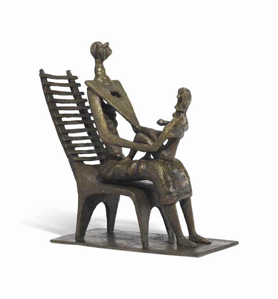 Mother and Child on Ladderback Chair by Henry Moore
