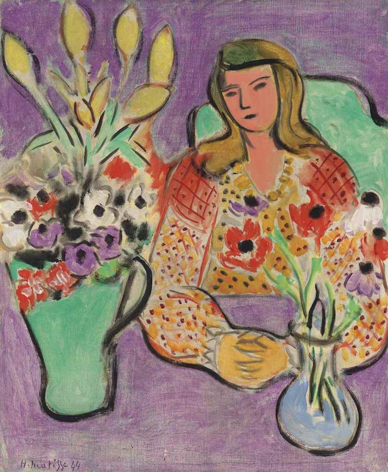 Jeune fille aux anémones sur fond violet by Henri Matisse