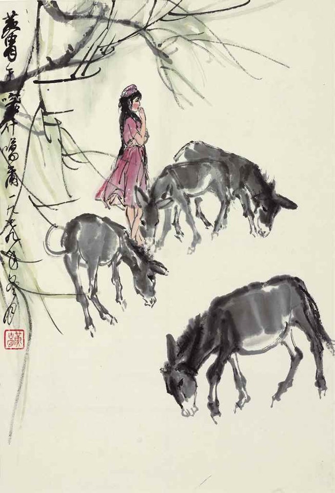 Girl and Donkeys by Huang Zhou
