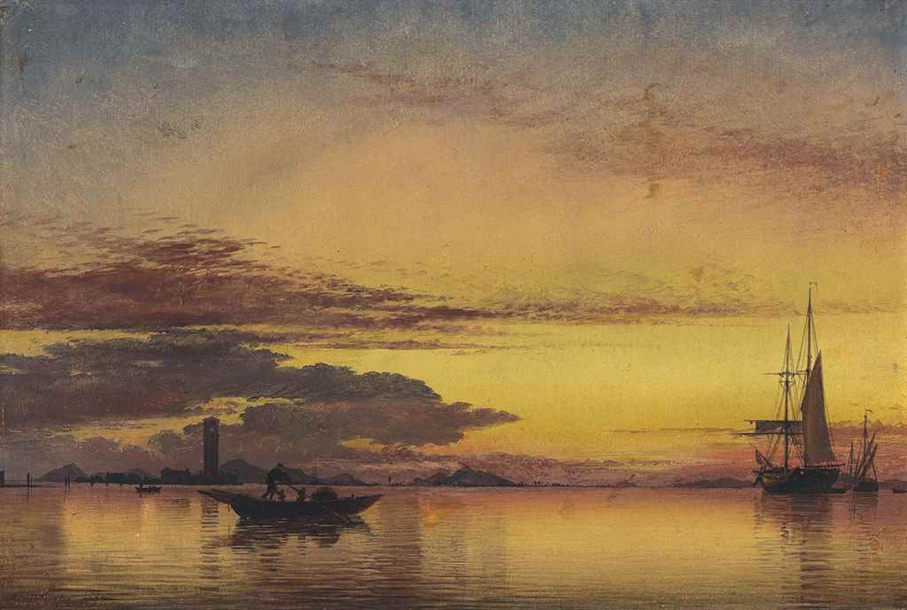 Sunset on the Lagune of Venice - San Giorgio in Alga and the Euganean Hills beyond by Edward William Cooke