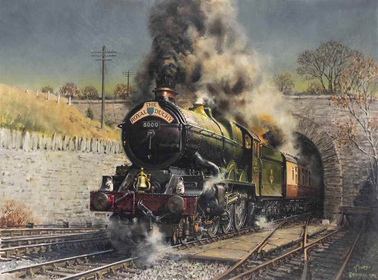 The Royal Duchy: King George V storms up the grade out of Dainton Tunnel by Terence Cuneo