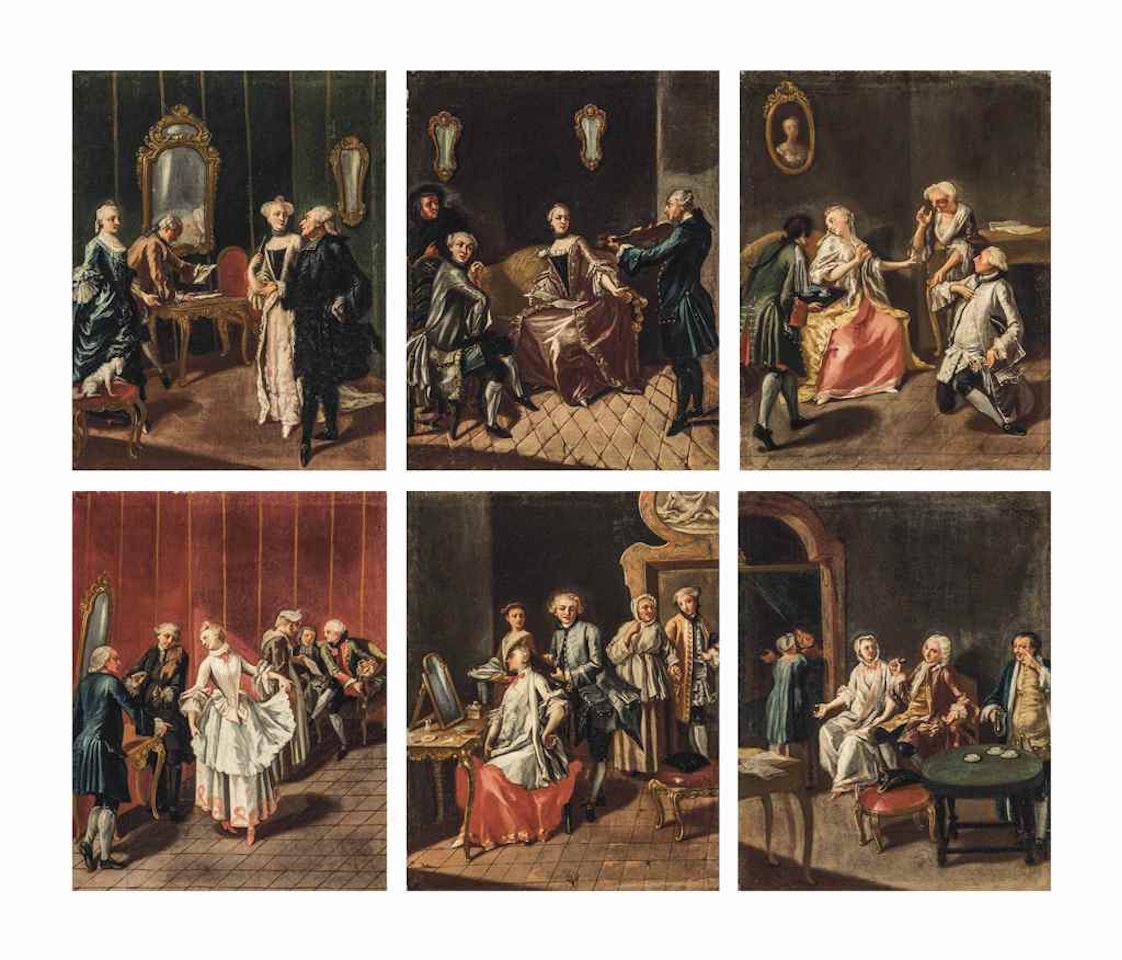 A set of six interior scenes by Neapolitan School