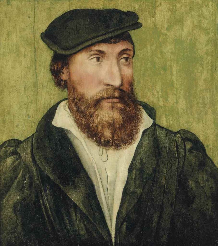 Portrait of a gentleman, bust-length, in a black coat and cap by Netherlandish School