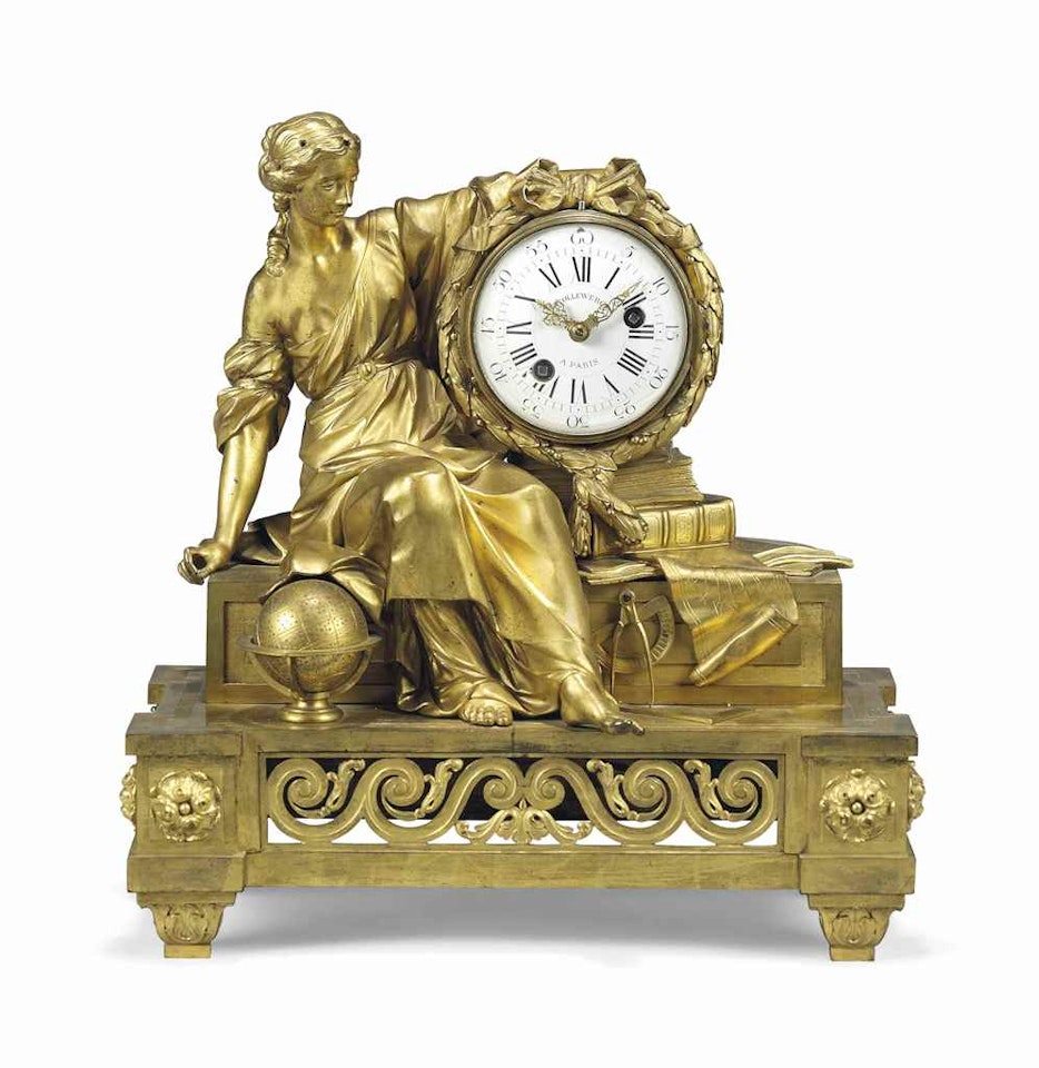 A LATE LOUIS XV ORMOLU AND WHITE MARBLE STRIKING MANTEL CLOCK by Anonymous