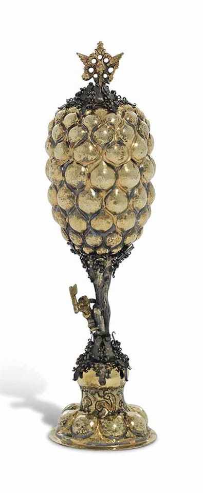 A RUSSIAN PARCEL-GILT SILVER PINEAPPLE CUP AND COVER by Anonymous