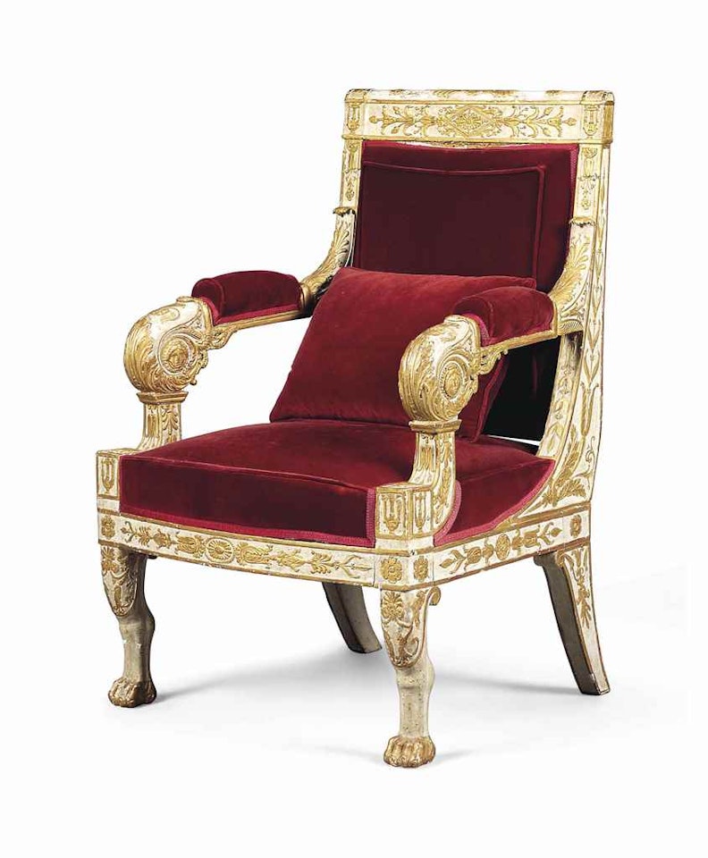 AN EMPIRE PARCEL-GILT AND WHITE-PAINTED FAUTEUIL BY JACOB FRERES by Anonymous