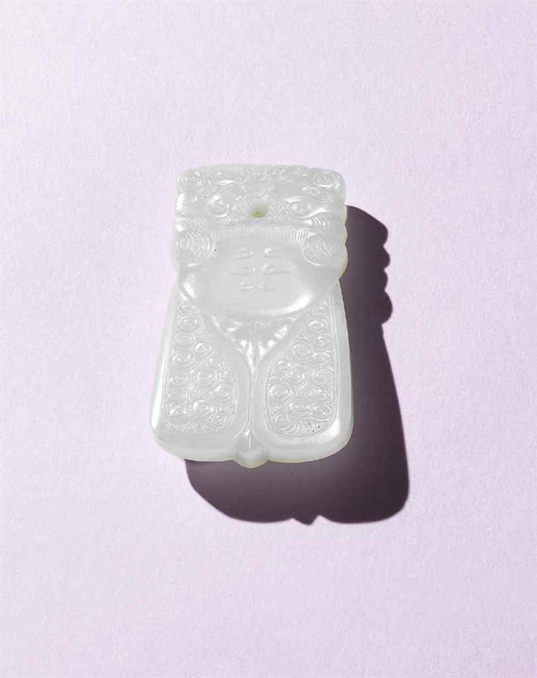 A WHITE JADE 'CICADA' PENDANT by Anonymous