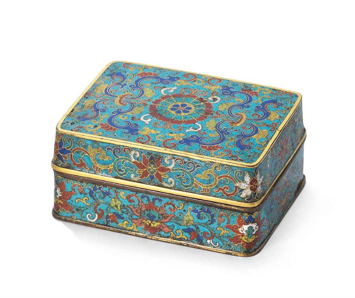 A CLOISONNE ENAMEL INK STONE BOX AND COVER by Anonymous