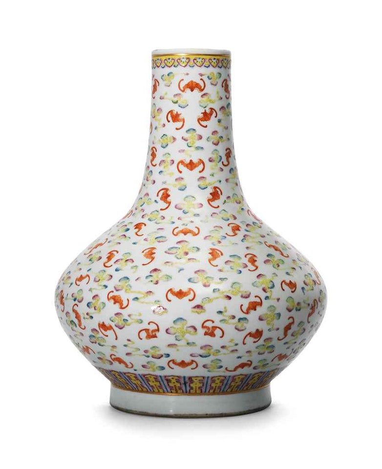A FAMILLE ROSE 'HUNDRED BATS' VASE by Anonymous