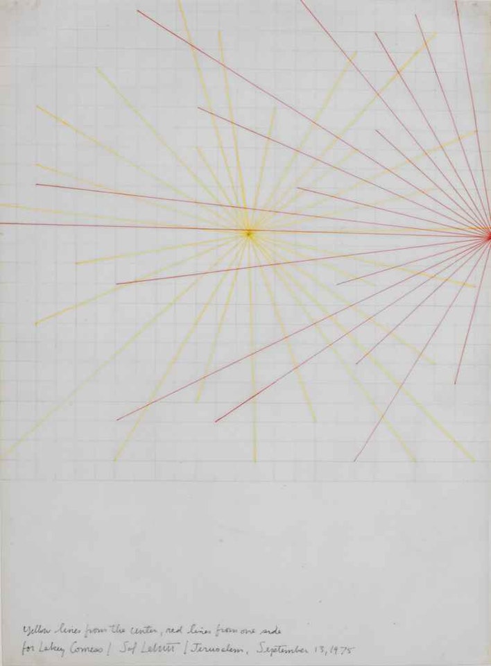 Yellow Lines from the Center, Red Lines from One Side by Sol LeWitt