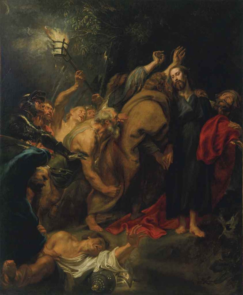 Cats fighting in a larder, with loaves of bread, a dressed lamb, artichokes and grapes by Frans Snyders