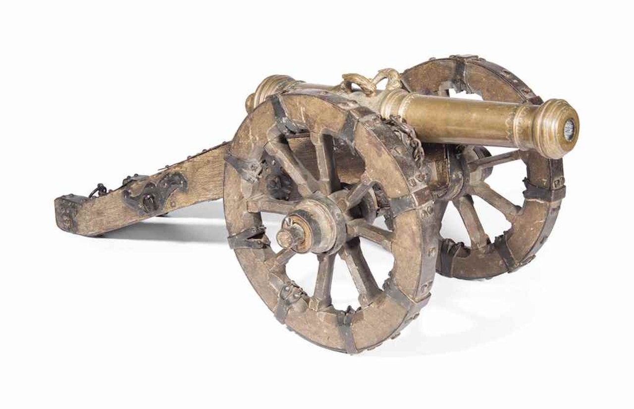 A FINE GERMAN BRONZE MODEL CANNON ON CARRIAGE by Anonymous