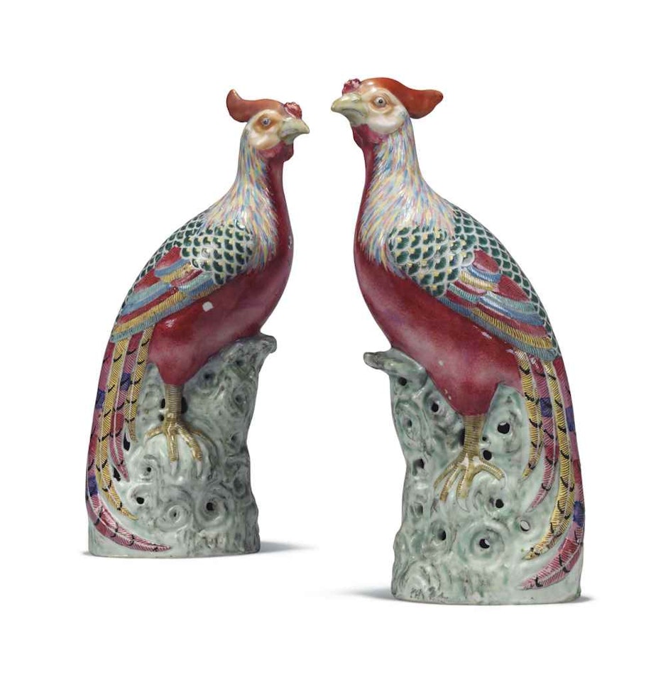 A PAIR OF CHINESE FAMILLE ROSE MODELS OF PHEASANTS by Anonymous