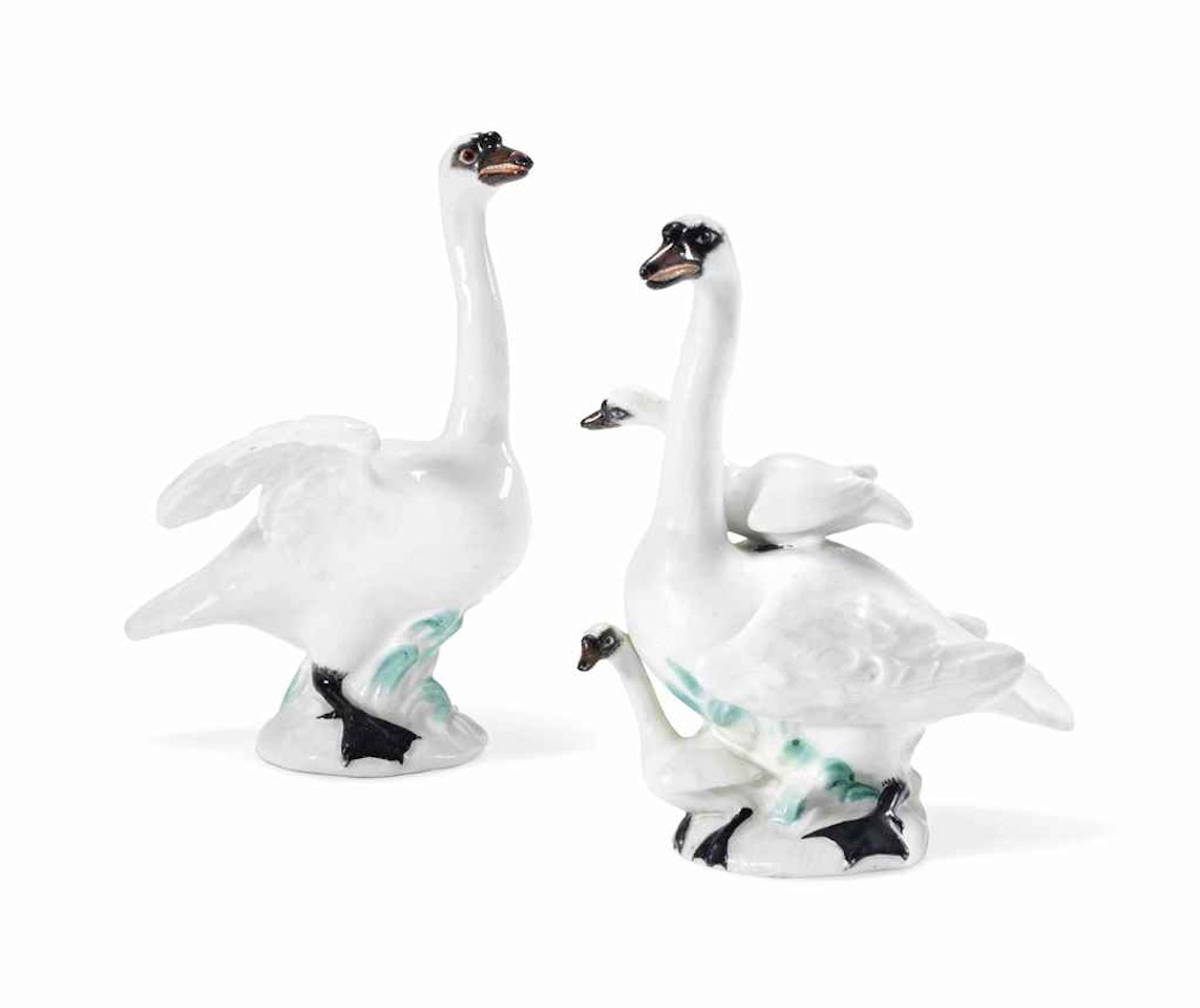A PAIR OF MEISSEN MODELS OF SWANS by Anonymous