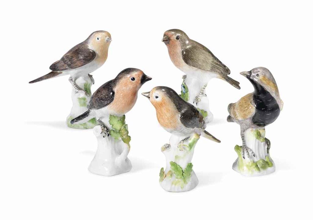 FIVE MEISSEN MODELS OF GARDEN BIRDS by Anonymous