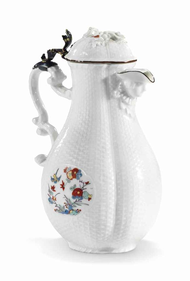 A MEISSEN GILT-METAL-MOUNTED OZIER-MOULDED KAKIEMON COFFEE-POT AND COVER by Anonymous
