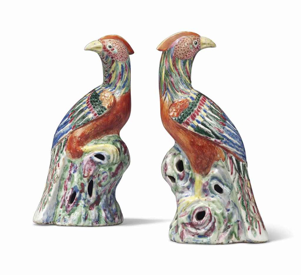 A PAIR OF CHINESE FAMILLE ROSE MODELS OF PHEASANTS by Anonymous
