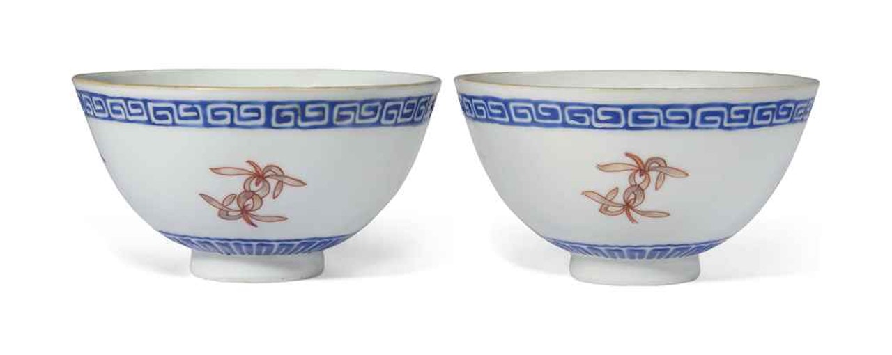 A PAIR OF POLYCHROME ENAMELLED BOWLS by Anonymous