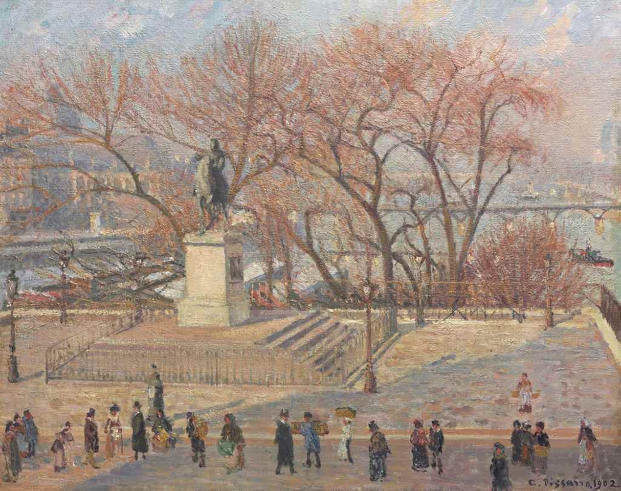 Statue d'Henri IV, matin, soleil (2e série) by Camille Pissarro
