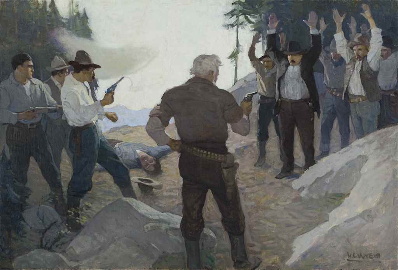 “Up with your hands or we’ll make this a shambles, now that we’ve started” by Newell Convers Wyeth