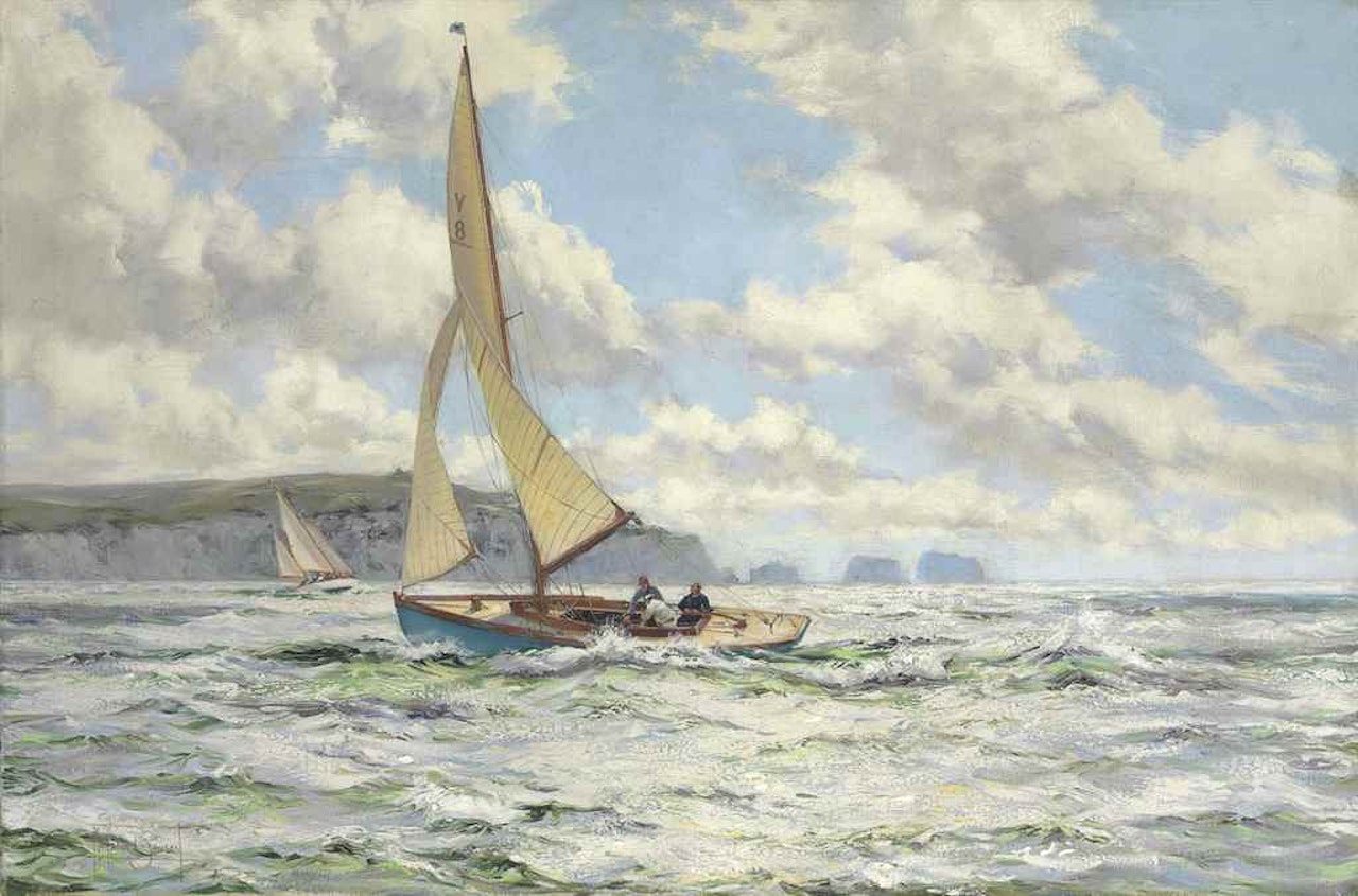 Brisk Weather off the Needles, Isle of Wight by Montague Dawson