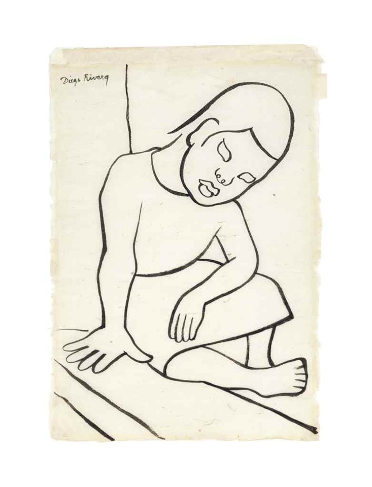 Niña sentada en banqueta by Diego Rivera