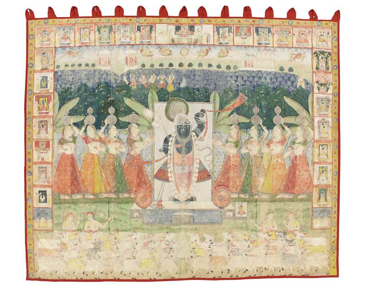 A LARGE PICCHVAI OF SHRI NATHJI AND THE GOPIS by Anonymous
