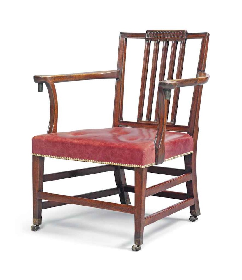 A GEORGE III MAHOGANY OPEN ARMCHAIR by Anonymous
